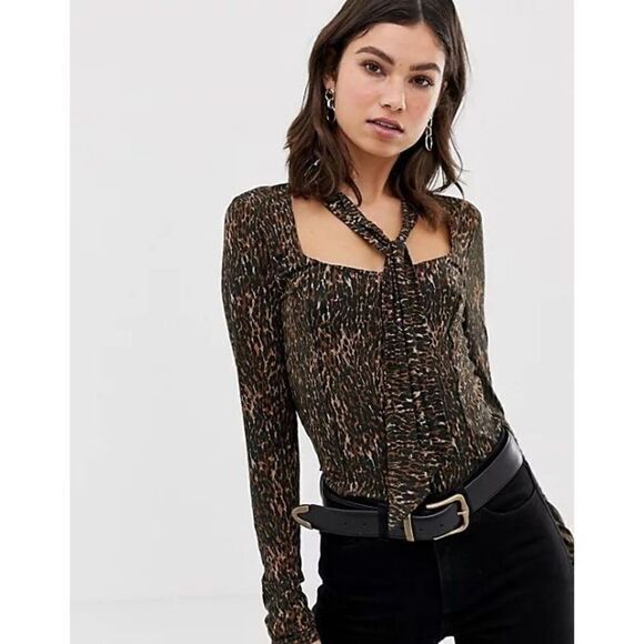 Free People Wild Thing Leopard Print Top In Copper Size Medium - Picture 1 of 12
